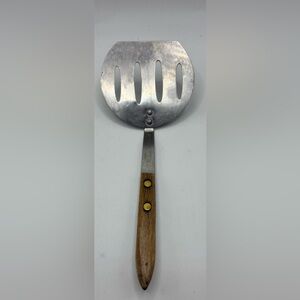 Vintage Warco Stainless Steel Slotted Spatula Turner Wood Handle Made in Korea